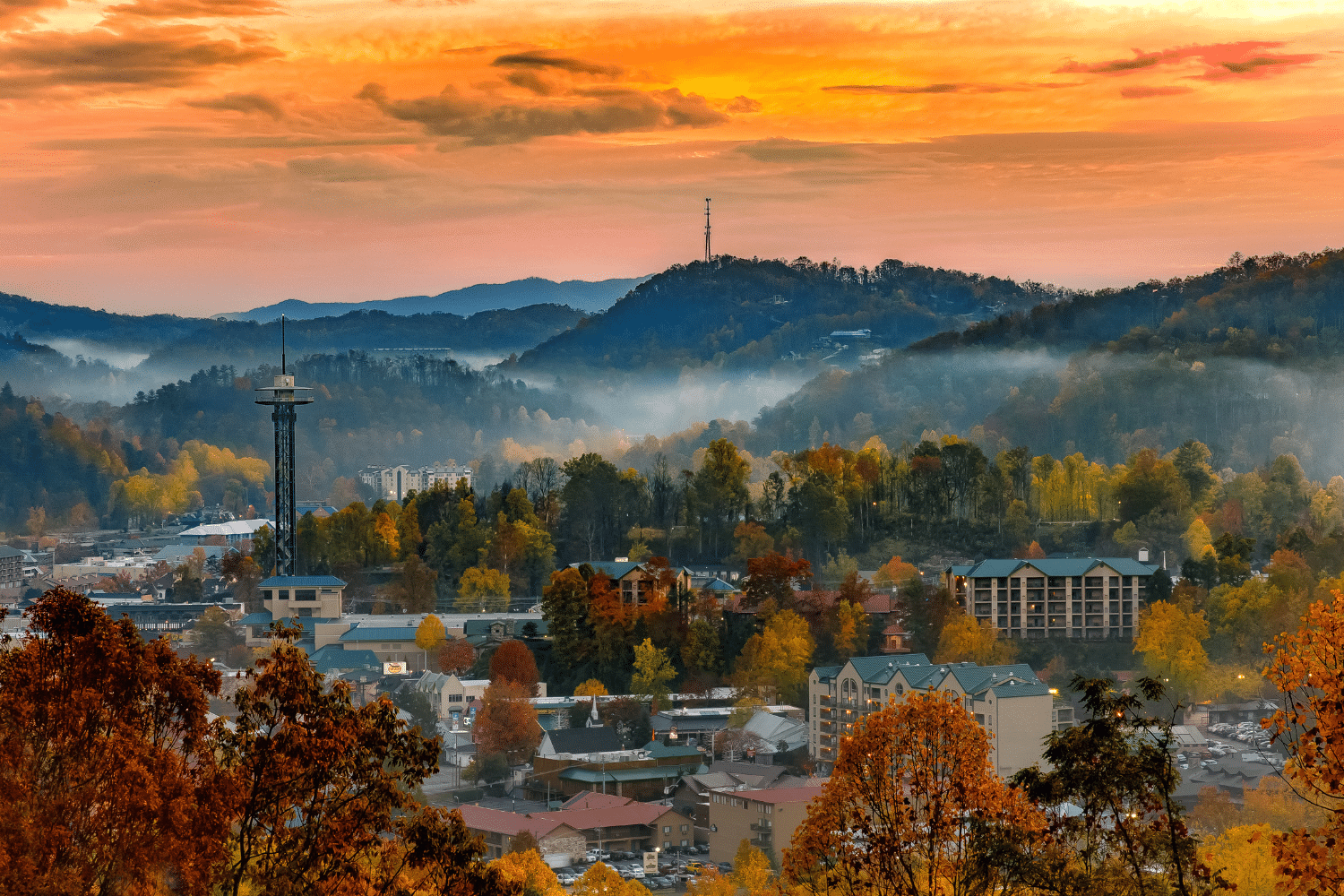 Drone of Gatlinburg at Dusk